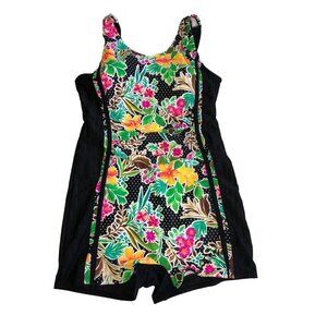Modest Swimsuit Size US M L Korean 3XL One Piece Korean Black Floral Boyshort